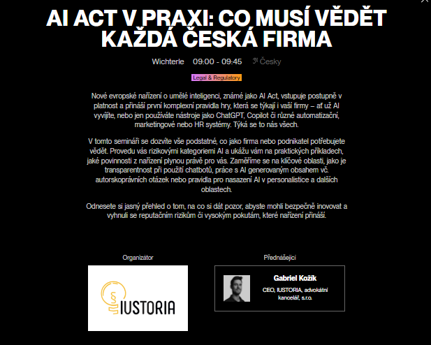 Informace o přednášce o AI Act